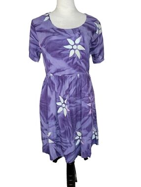 Island Imports Purple Tie Dye Floral Rayon Dress - Size L - Boho